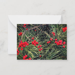 Red Berries Pine Needles Christmas Card