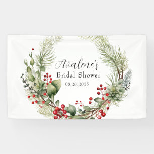Red Berries Pine Wreath Bridal Shower Banner