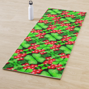 Red Berries Raindrops Abstract Nature Personalized Yoga Mat