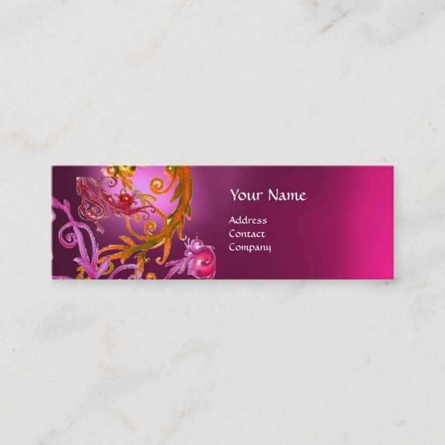 RED BERRIES SWIRLS GEMSTONE red pink Mini Business Card (Front)