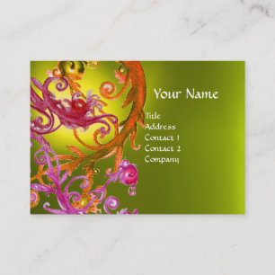 RED BERRIES SWIRLS GEMSTONE yellow Business Card