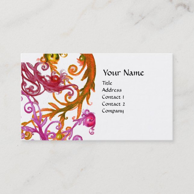 RED BERRIES SWIRLS metallic eggshell Business Card (Front)