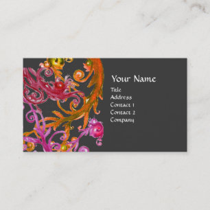 RED BERRIES SWIRLS metallic linen Business Card
