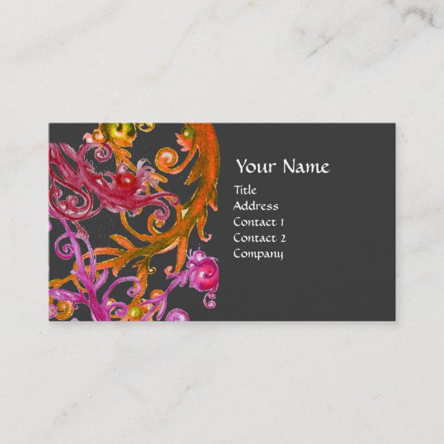 RED BERRIES SWIRLS metallic linen Business Card (Front)