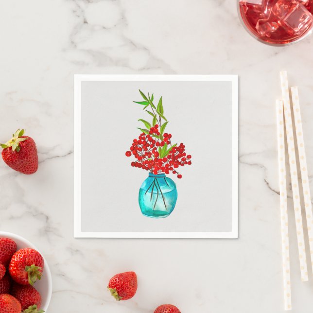 Red Berries watercolor art Napkin (Insitu)