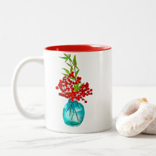 Red Berries watercolor art Two-Tone Coffee Mug