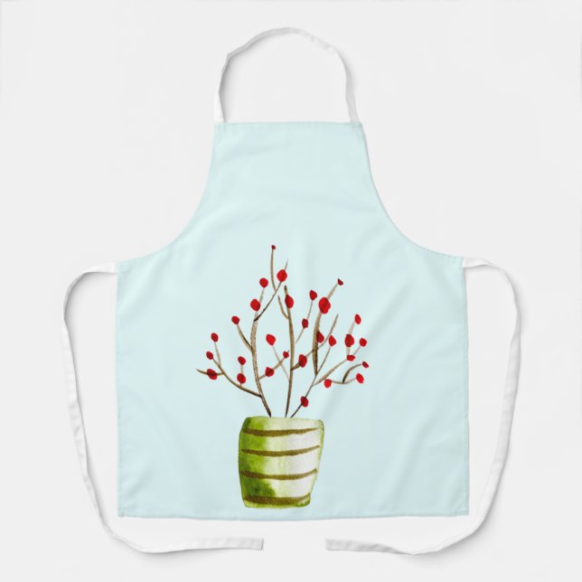 Red Berries watercolor Christmas Apron (Front)