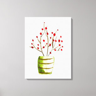 Red Berries watercolor Christmas Canvas Print