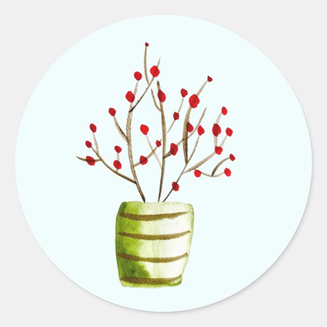 Red Berries watercolor Christmas Classic Round Sticker (Front)