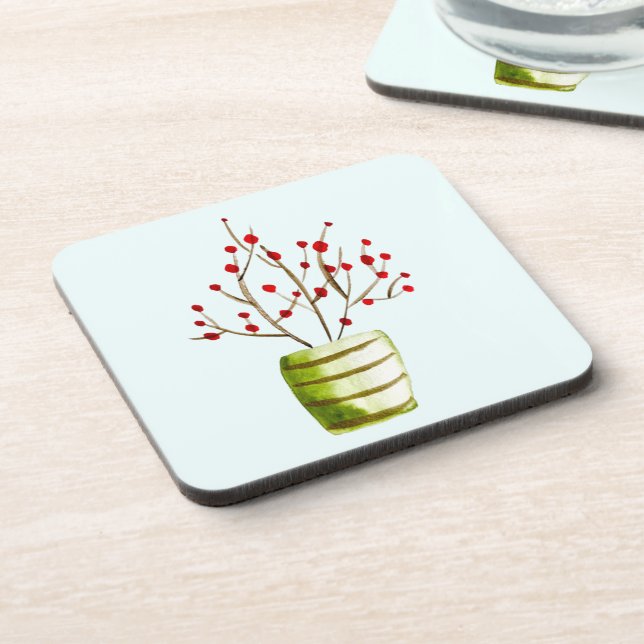 Red Berries watercolor Christmas Coaster (Left Side)