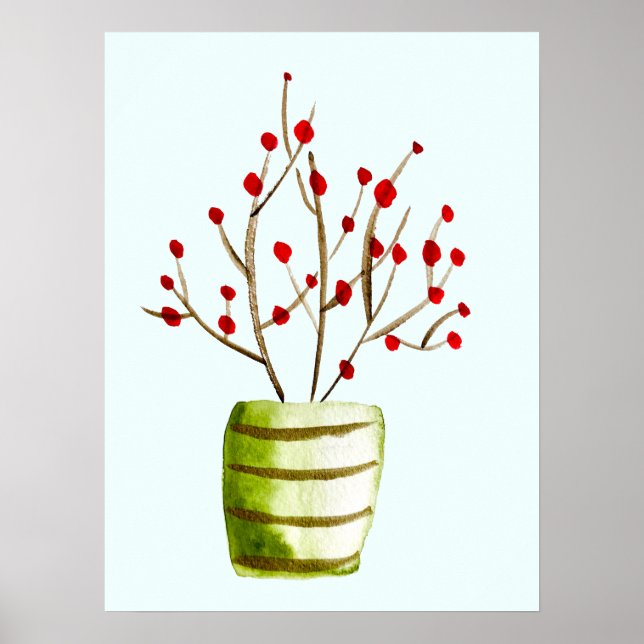 Red Berries watercolor Christmas Poster (Front)