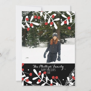 Red Berries White Feuille Black Holiday Carte phot