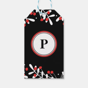 Red Berries & White Leaves Black Holiday Favour Gift Tags