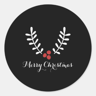Red Berries & White Leaves Christmas Any Colour Classic Round Sticker