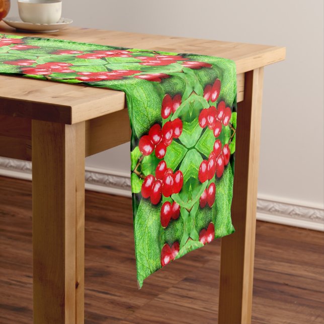 Red Berries With Raindrops Abstract Nature     Short Table Runner (In Situ)