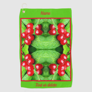 Red Berries With Raindrops Abstract Personalized Golf Towel