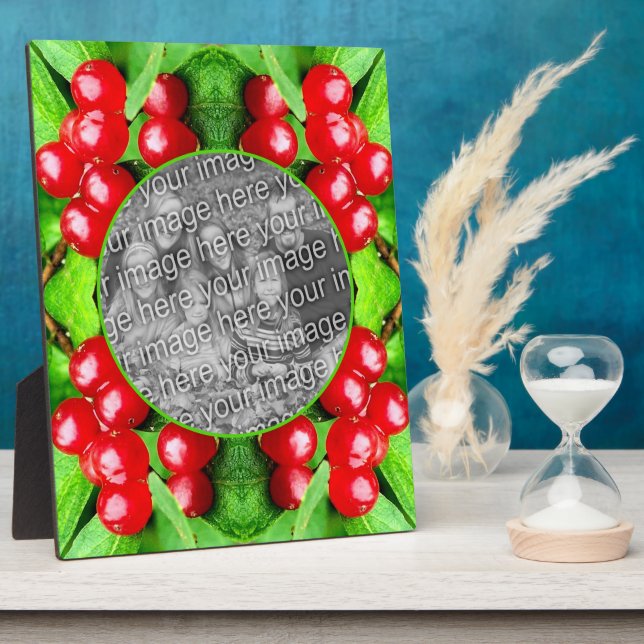 Red Berries With Raindrops Nature Add Your Photo Plaque (Side)