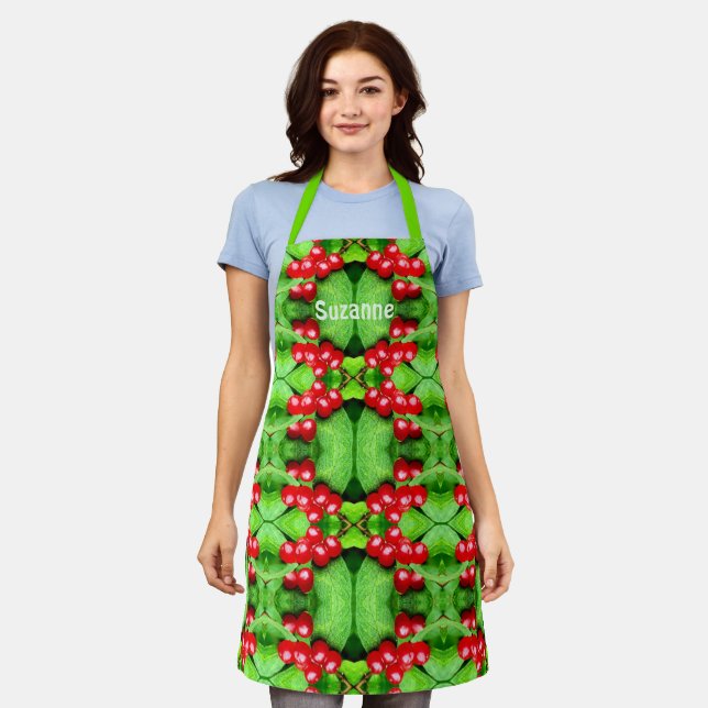 Red Berries With Raindrops Personalized     Apron (Worn)