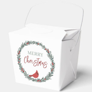Red Berries Wreath and Red Cardinal Christmas Favor Box
