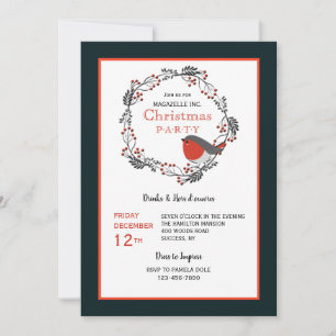 Red Berries Wreath Holiday Party Invitations