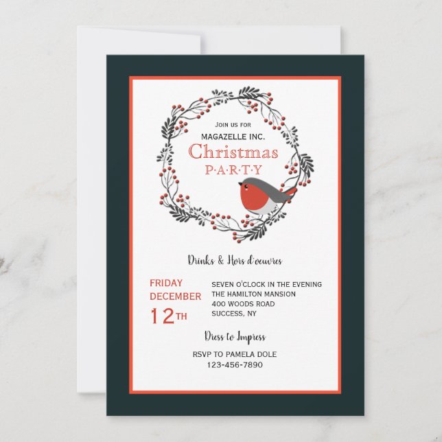 Red Berries Wreath Holiday Party Invitations (Front)