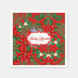 Red Berry and olive green Christmas Napkin