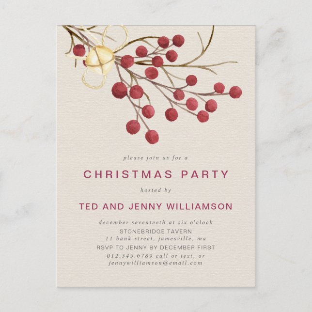 Red Berry Christmas Party Invitation Carte postale (Devant)
