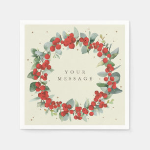 Red Berry Christmas Wreath Holiday Party Napkin