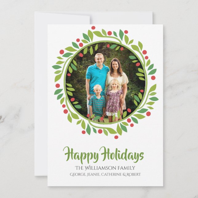 Red Berry Christmas Wreath Photo Card (Front)