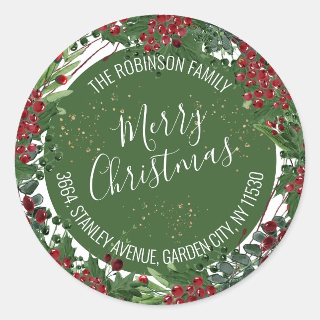 Red Berry Christmas Wreath Return Address Label (Front)