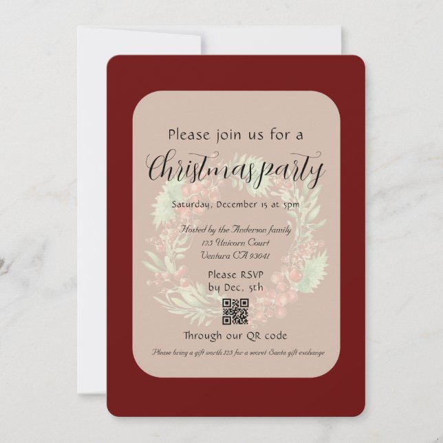 Red Berry Christmas Wreath Winter Red Invitation (Front)
