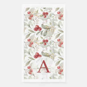 Red Berry Cranberry Branches Monogrammed Christmas Napkin