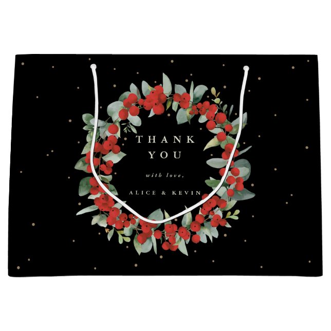 Red Berry+Eucalyptus Christmas/Holiday Thank You Large Gift Bag (Front)