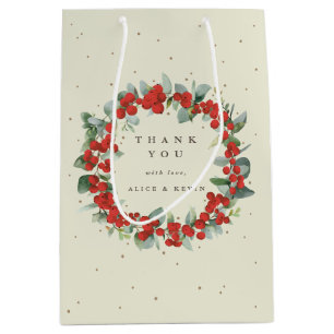 Red Berry+Eucalyptus Christmas/Holiday Thank You Medium Gift Bag