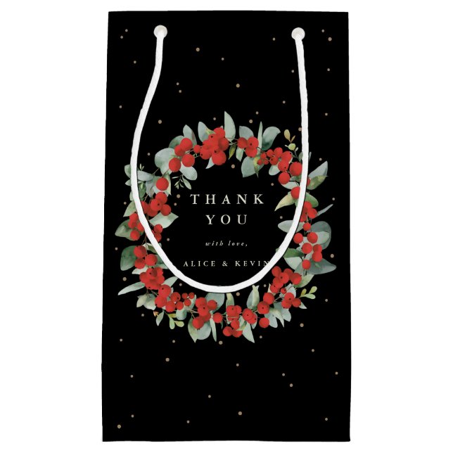 Red Berry+Eucalyptus Christmas/Holiday Thank You Small Gift Bag (Front)