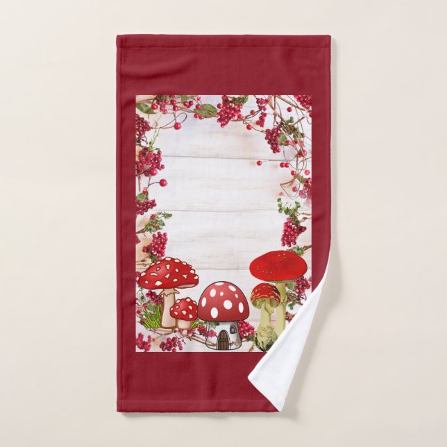 Red Berry Garden Toadstool Kid's Hand Towel (Hand Towel)