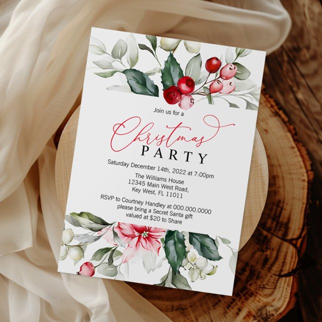 Red Berry & Green Christmas Party Invitation (Créateur téléchargé)