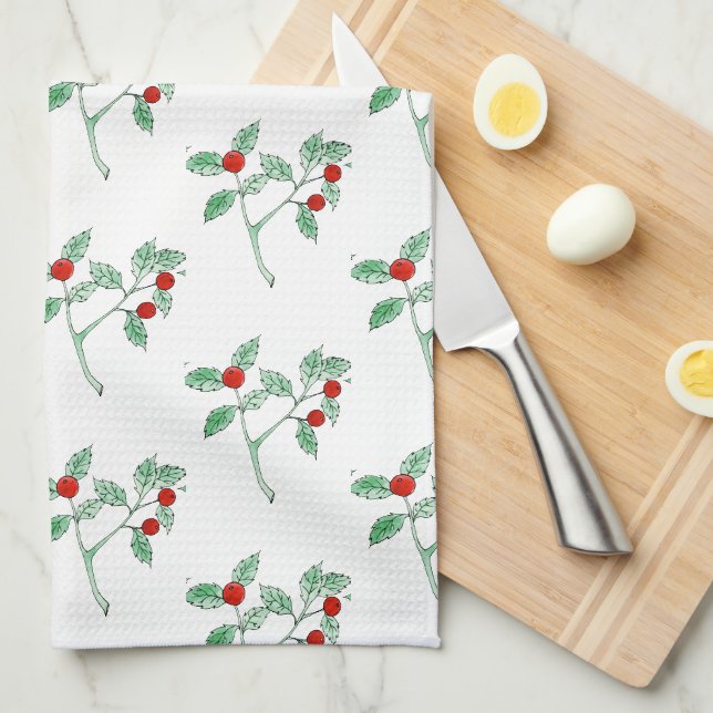 red berry plant kitchen towel (Quarter Fold)