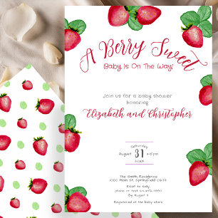 Red Berry Sweet Strawberry Girl Baby Shower Invitation