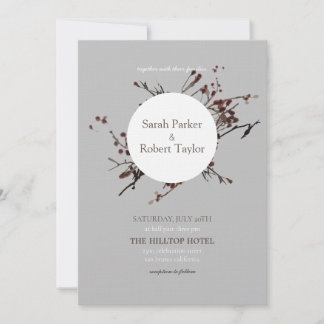 Red Berry With Grey Background Wedding Invitation