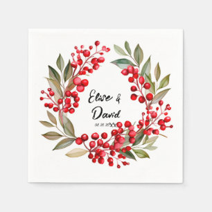 Red Berry Wreath Christmas Wedding Napkin