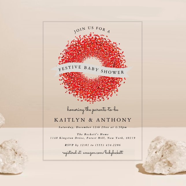 Red Berry Wreath Festive Christmas Baby Shower Acrylic Invitations (Creator Uploaded)