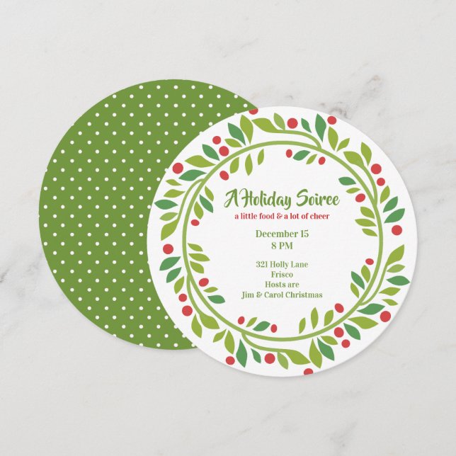 Red Berry Wreath Fête Invitation (Devant / Derrière)