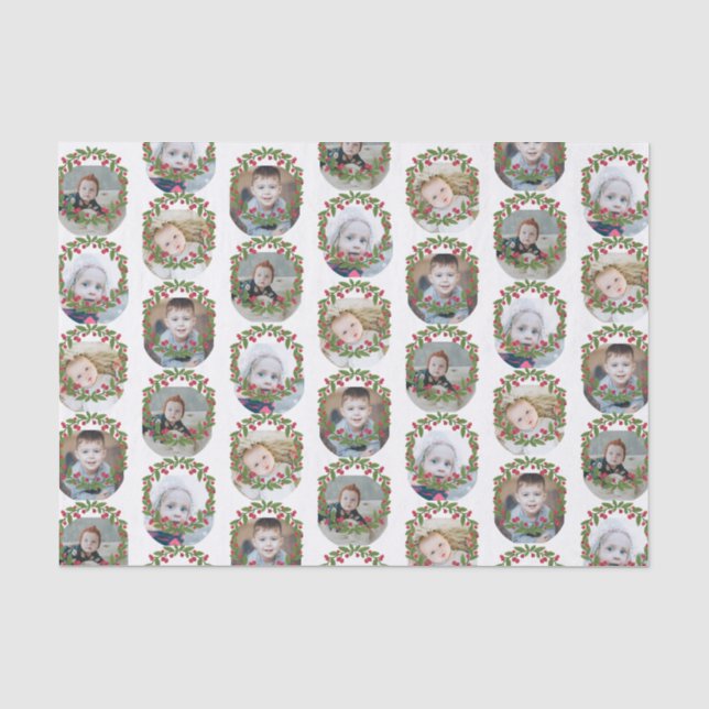 Red Berry Wreath Photo Collage Christmas Tissue Paper (Front)