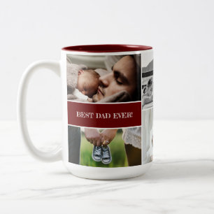Red Best Dad Ever Custom Photo Collage Daddy  Two-Tone Coffee Mug