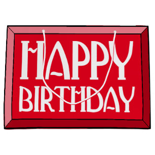 Red Beveled Happy Birthday Art Deco Large Gift Bag