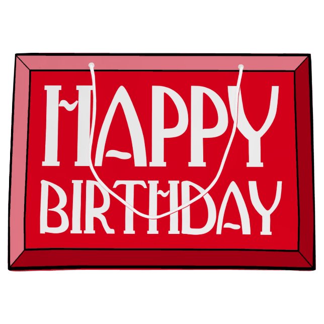 Red Beveled Happy Birthday Art Deco Large Gift Bag (Front)