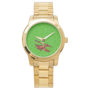Red Bi-plane on Green Circles and Loops Watch