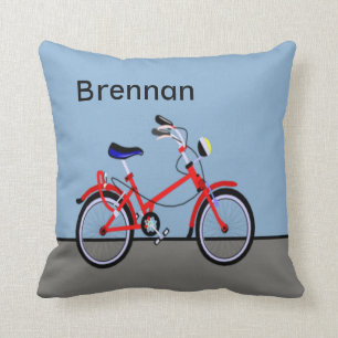 Red Bicycle and Road Name Customizable Throw Pillow