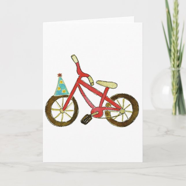 Red Bicycle Birthday Hat Card (Front)